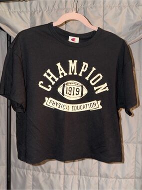 Champion Black Tee with Cream Athletic Graphic